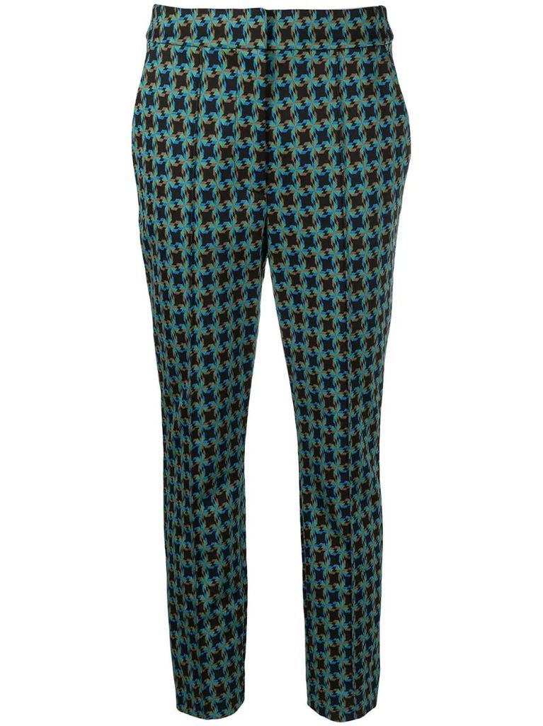 abstract check print trousers