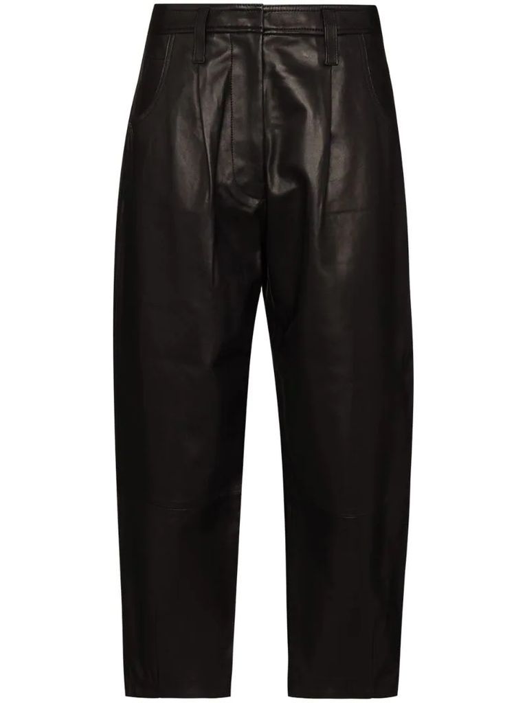 Barrel wide-leg leather trousers