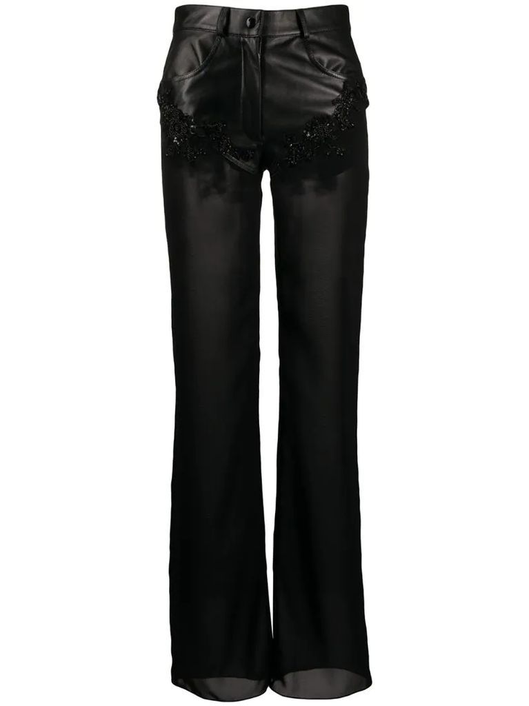 beaded panelled flared trousers