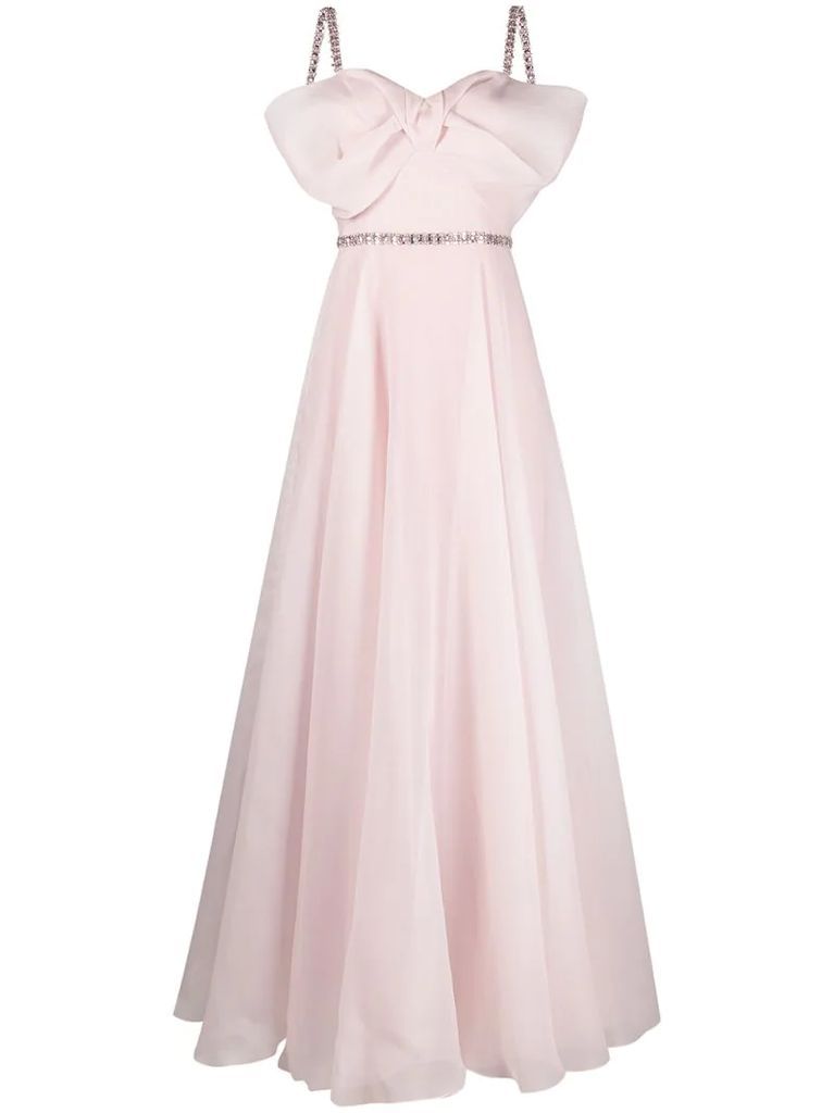 bow-embellished flared gown