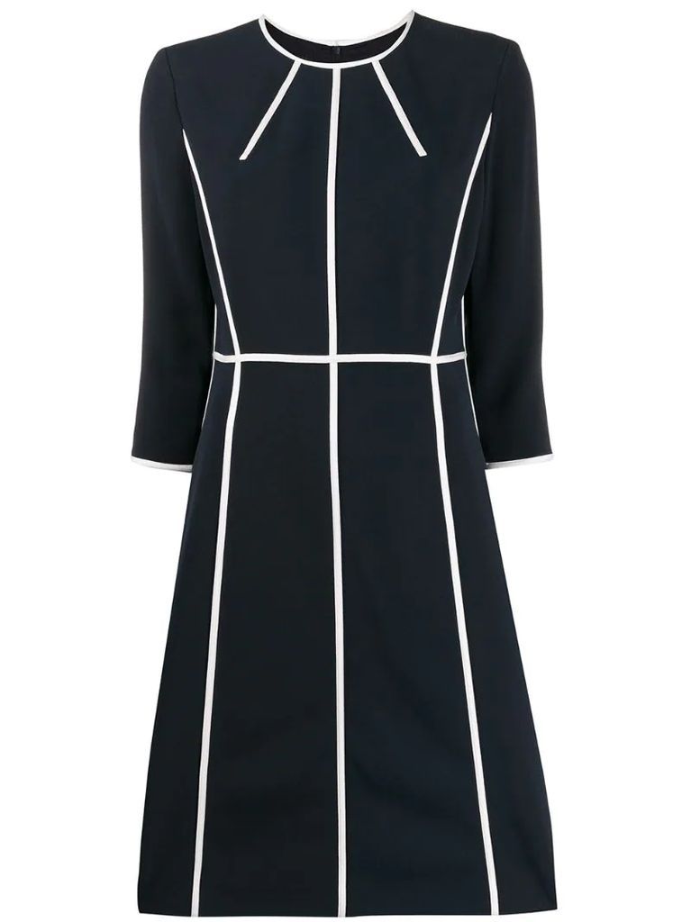 3/4 sleeves piped-stripes dress