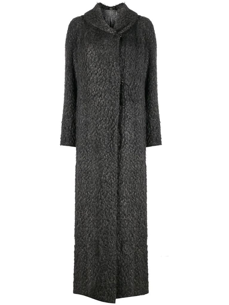 2000s fluffy-knit maxi coat