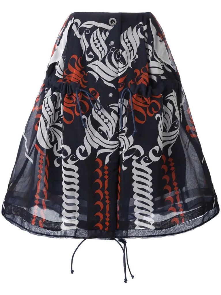 calligraphy print drawstring skirt