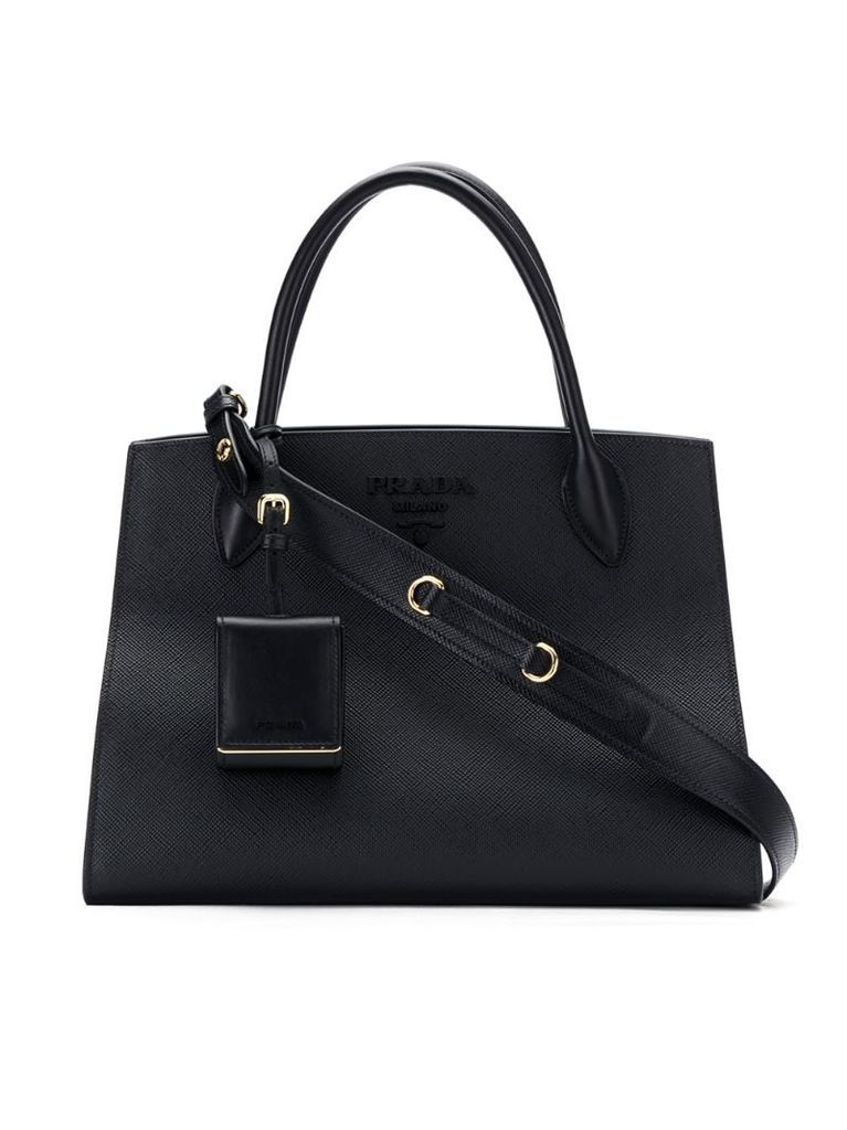 Black monogram leather tote bag
