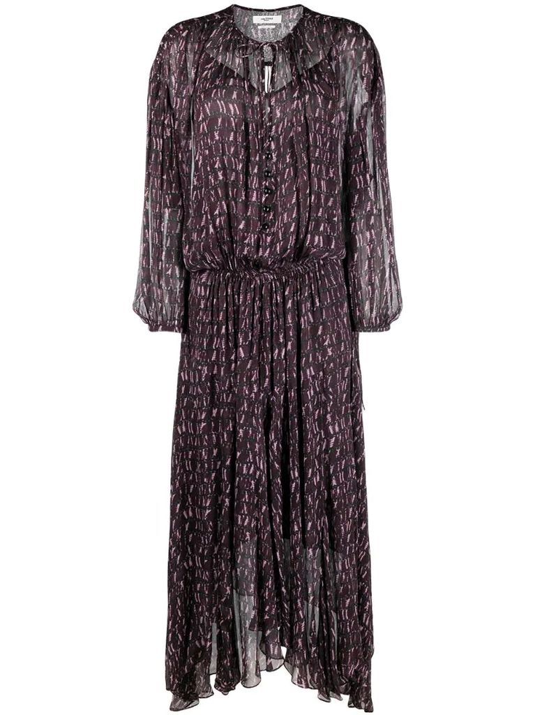 abstract-pattern long-sleeve maxi dress