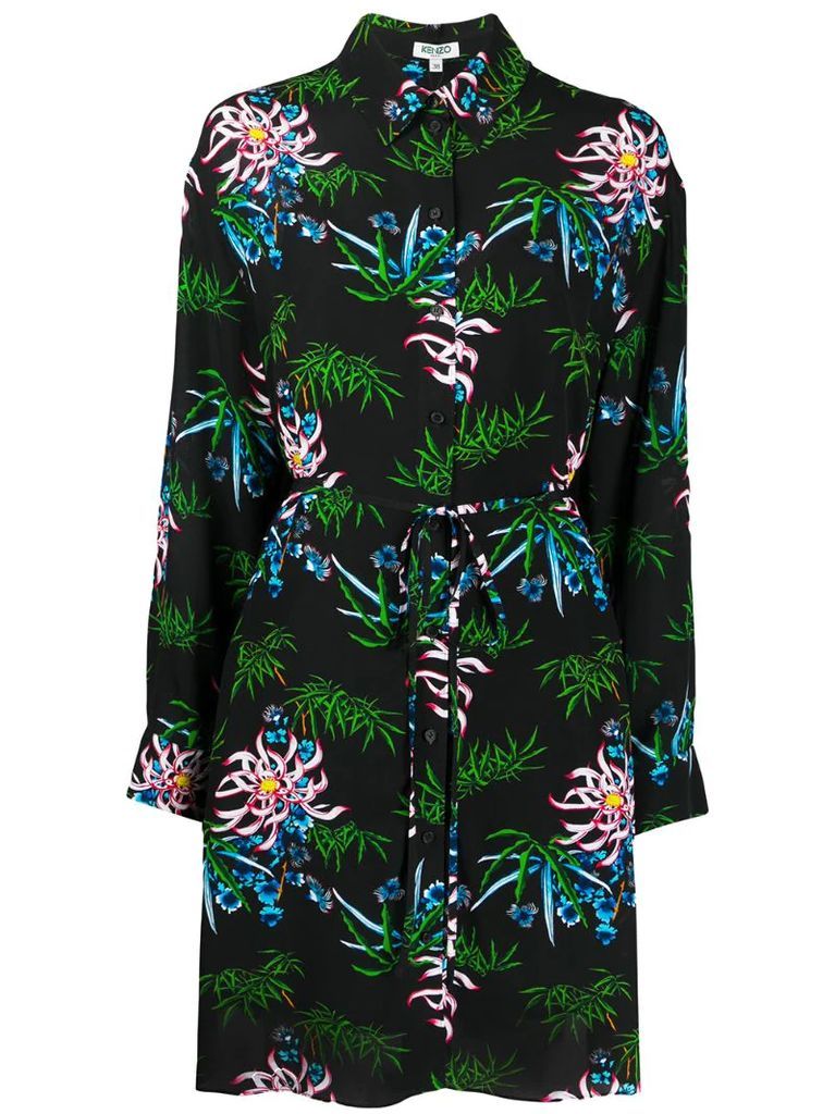 foliage print shirt dress