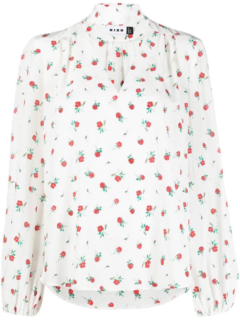 Moss rose bud-print blouse