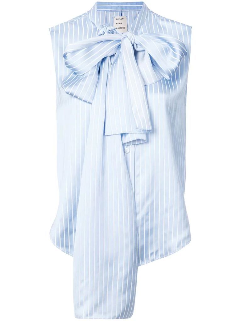 bow detail sleeveless striped blouse
