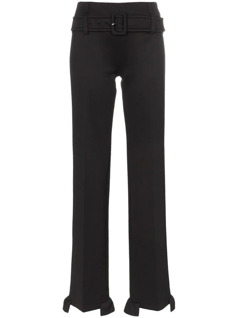 high waisted belted ruffle hem trousers