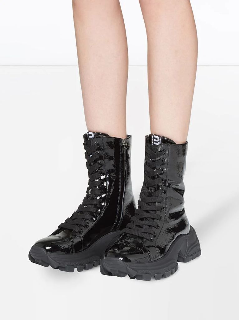 patent-finish lace-up boots