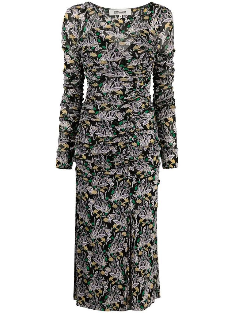 floral-print ruched dress