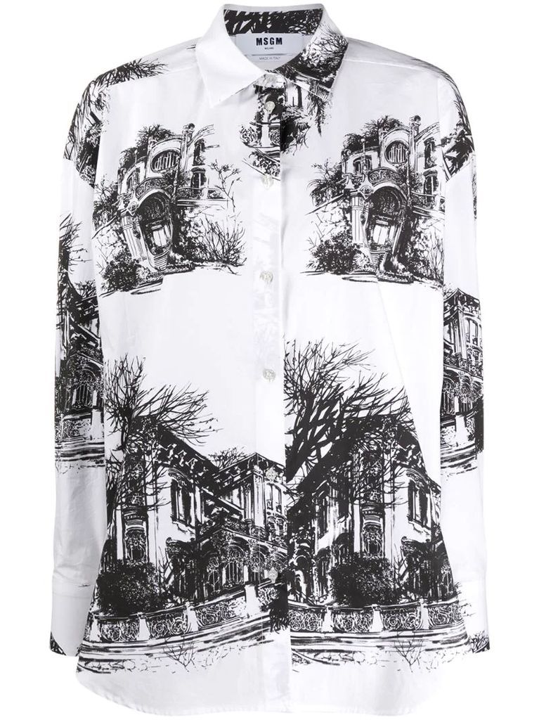 house-print long-sleeve shirt