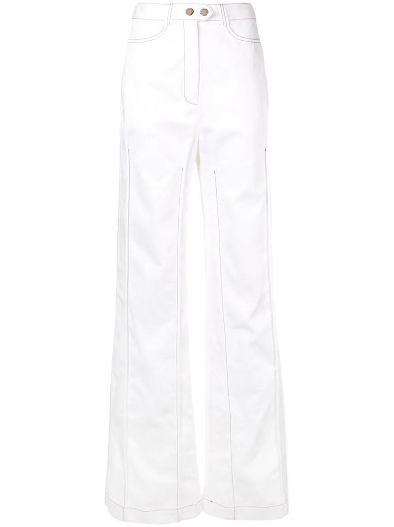 contrast stitching wide leg trousers