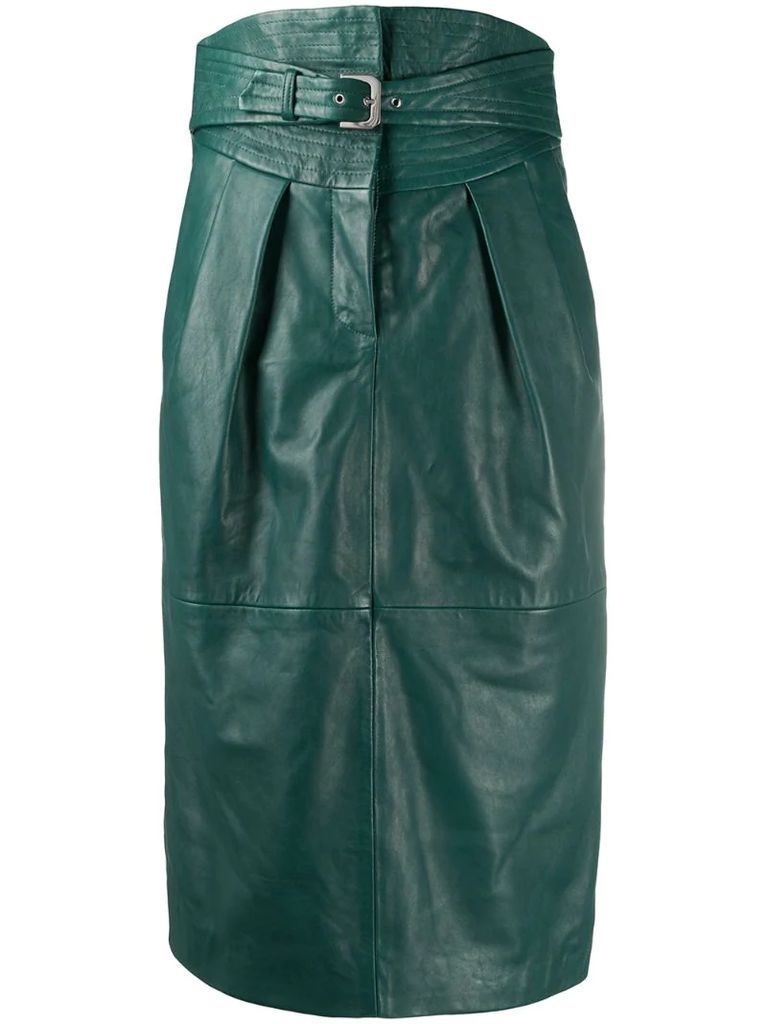 belted leather midi skirt
