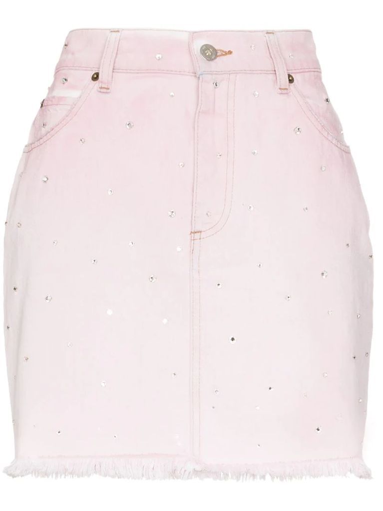 crystal-embellished denim mini skirt