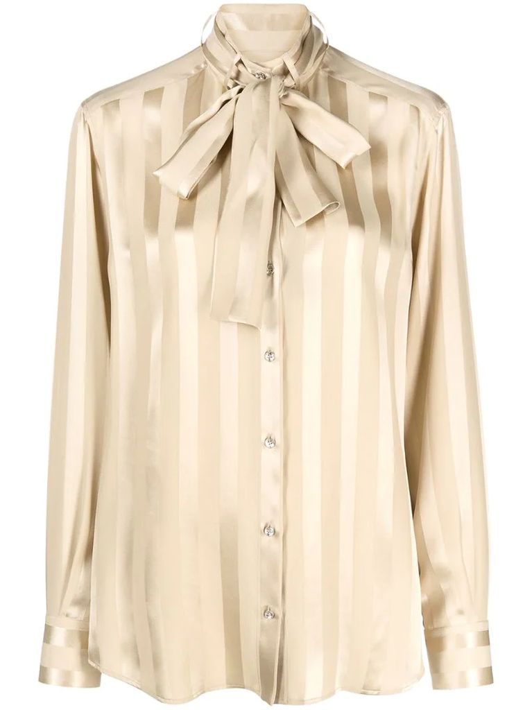 lavallière-neck striped blouse