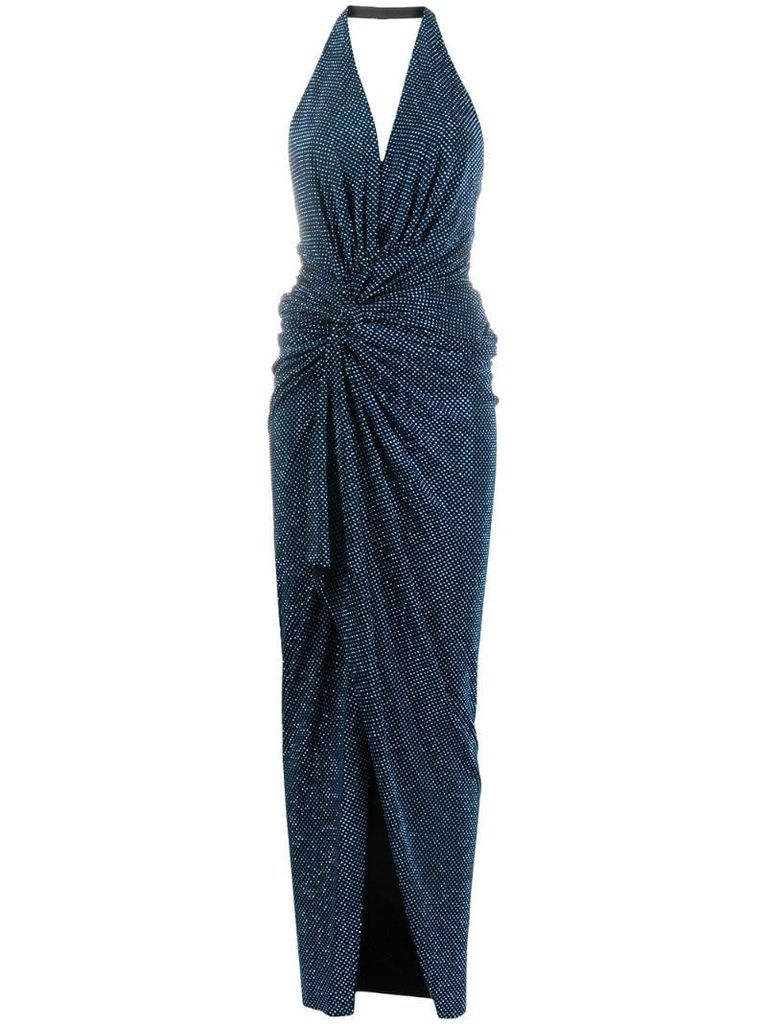 stud-embellished halterneck long dress