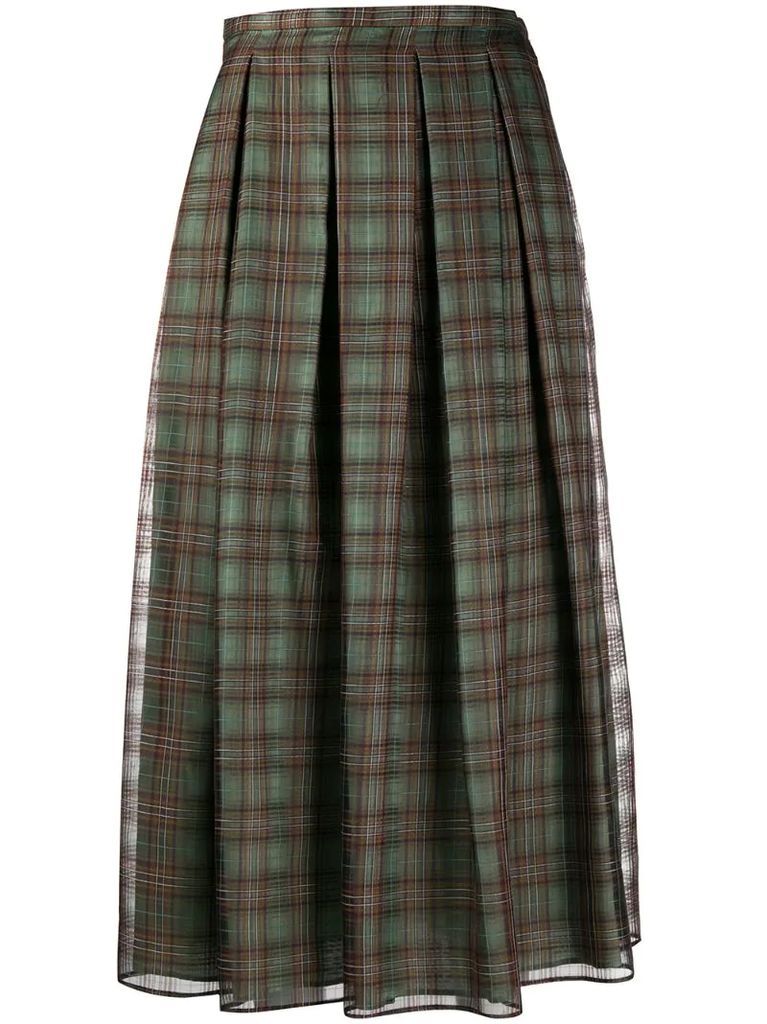 check-pattern pleated skirt