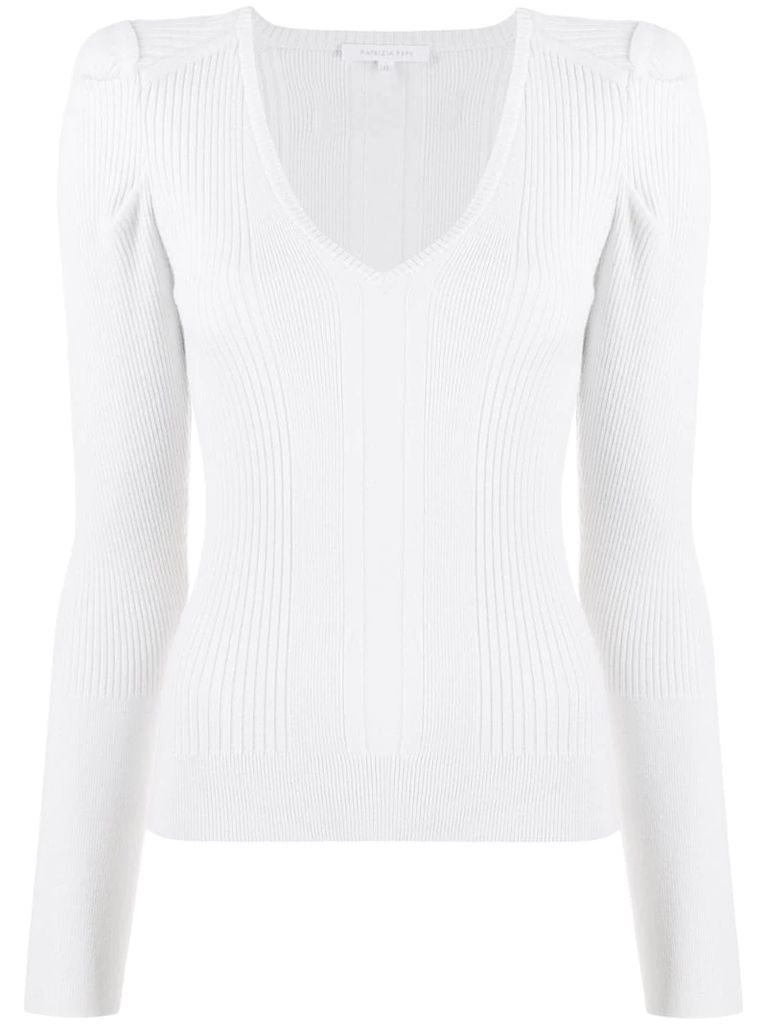 ribbed knit V-neck jumper