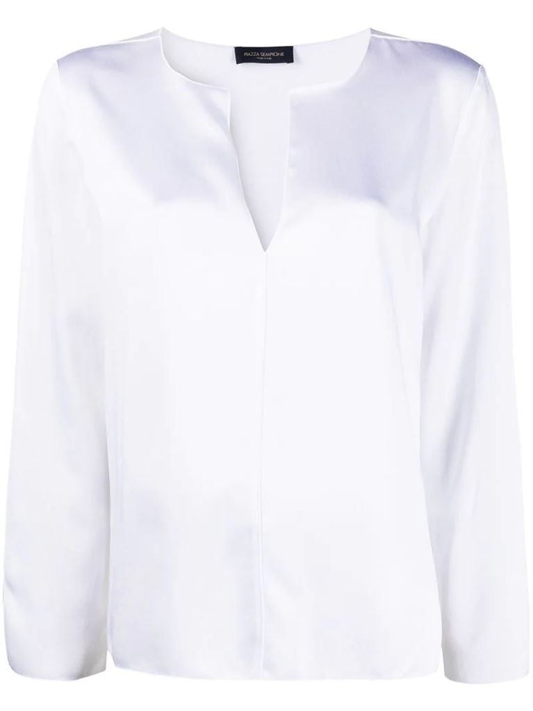 V-neck long-sleeve blouse