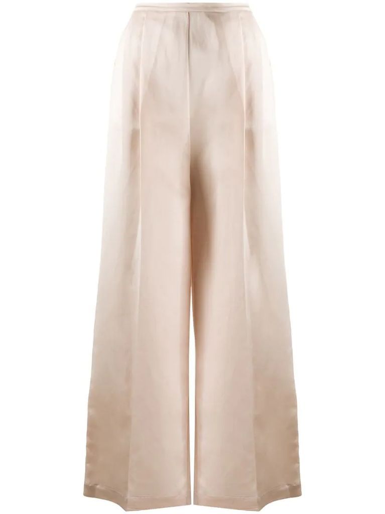 high-rise pleated wide-leg trousers