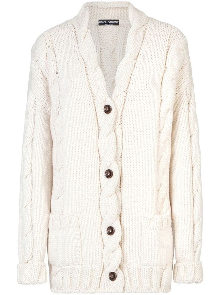 cable-knit wool cardigan