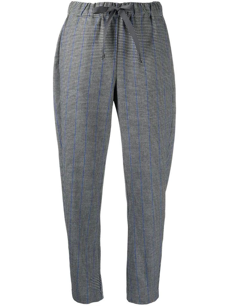 elasticated check pattern trousers