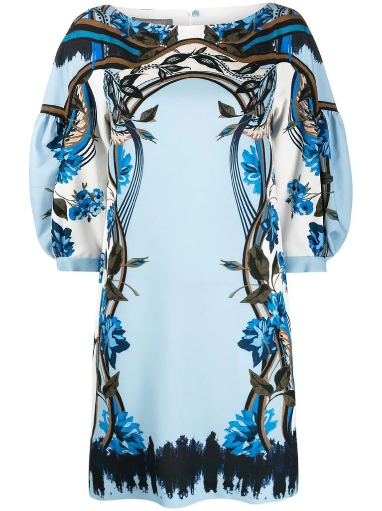 floral-print draped-sleeve dress