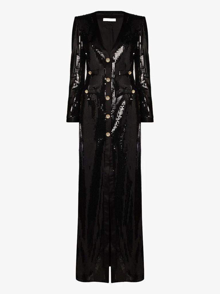 sequin-embellished crystal-button gown