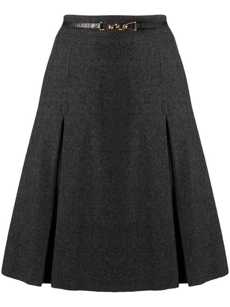 pleated detailing belted skirt
