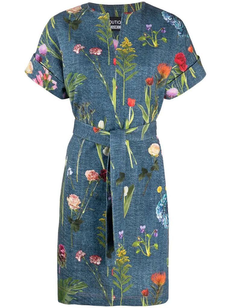 floral-print belted dress
