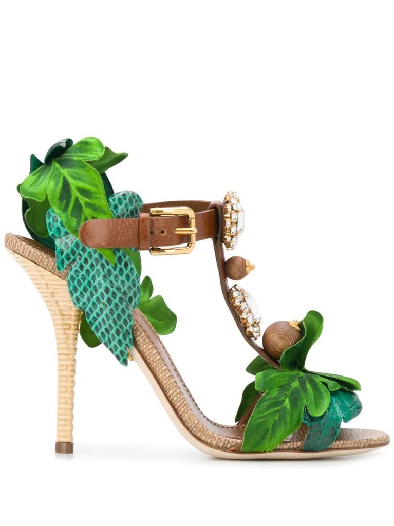 Keira leaf appliqué bejewelled sandals
