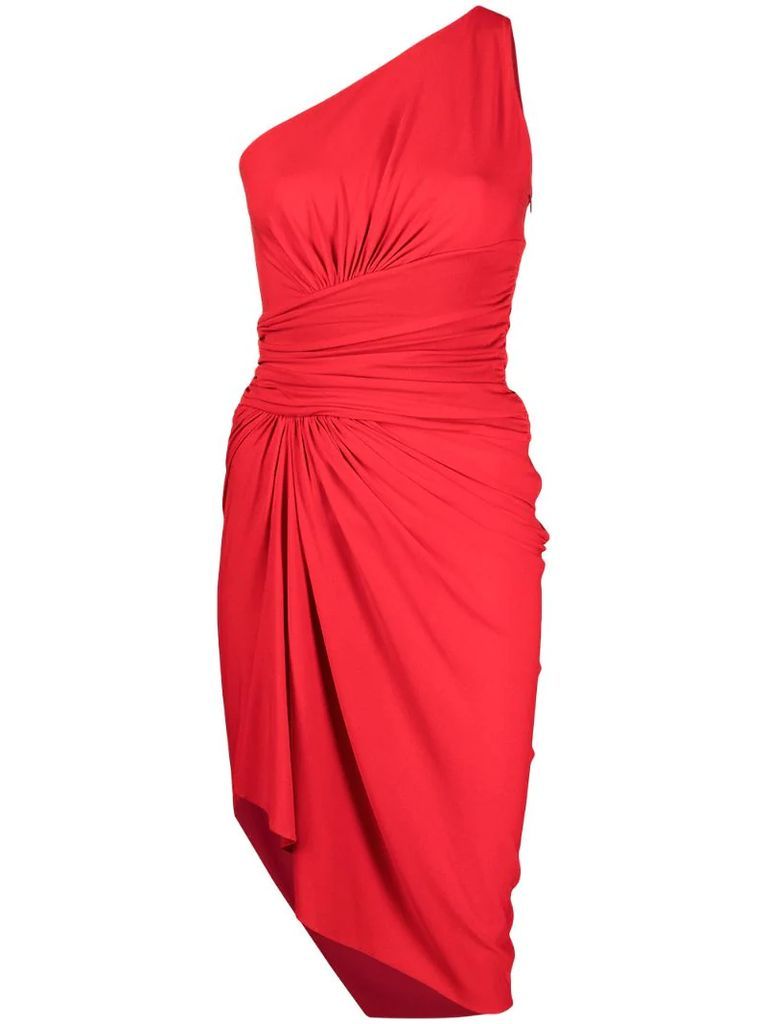 asymmetric one-shoulder draped dress