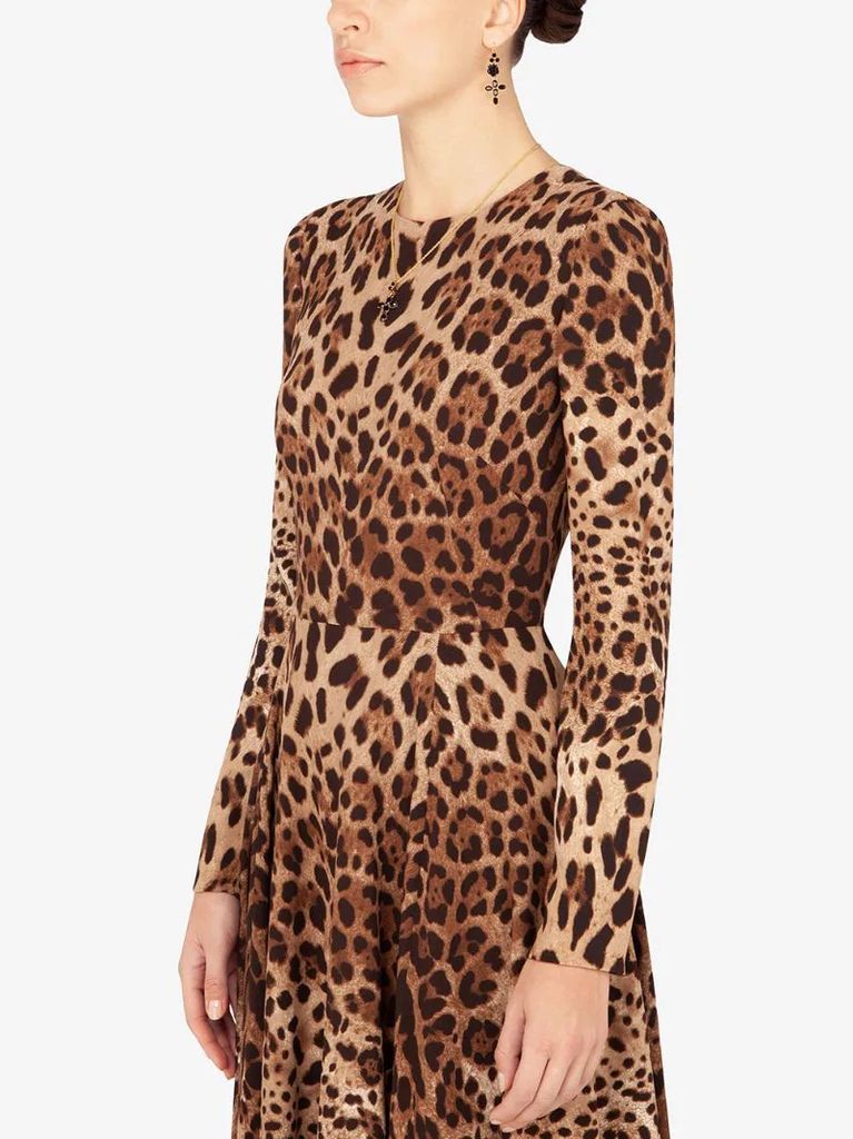 leopard-print long-sleeve midi dress