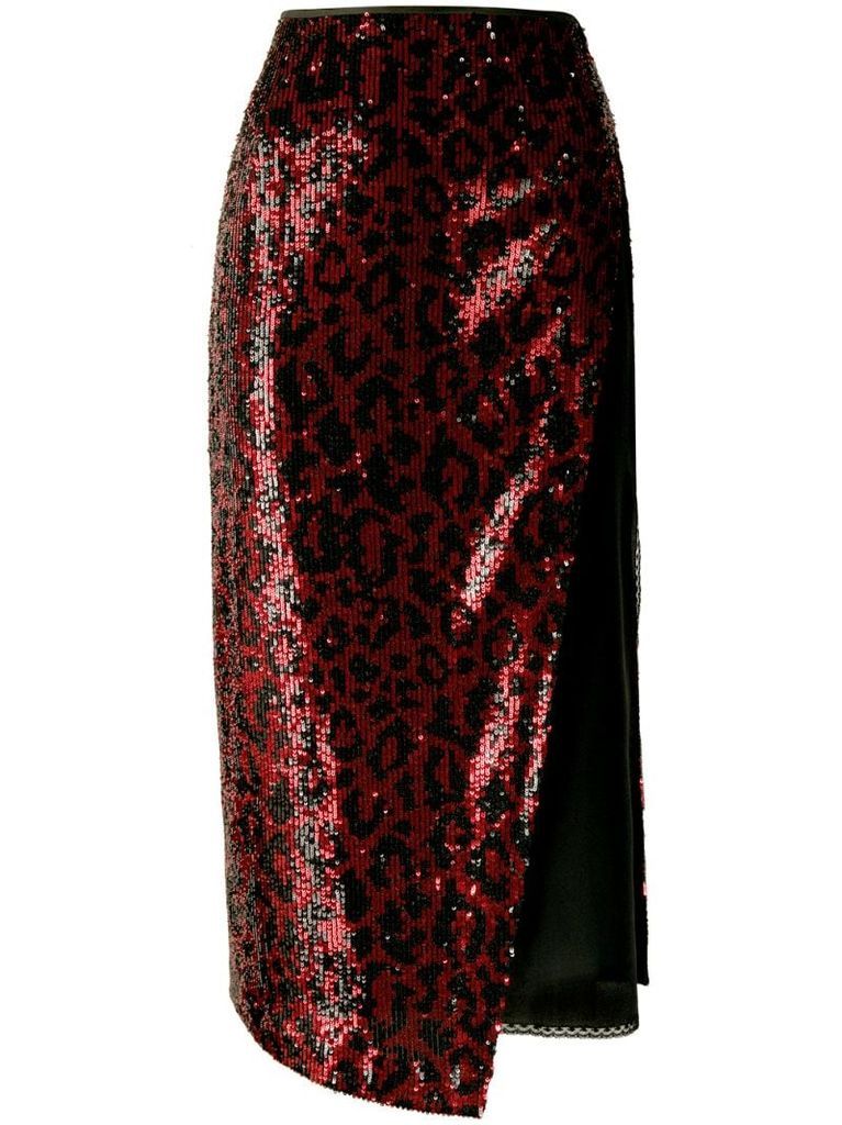 leopard pattern panel midi skirt