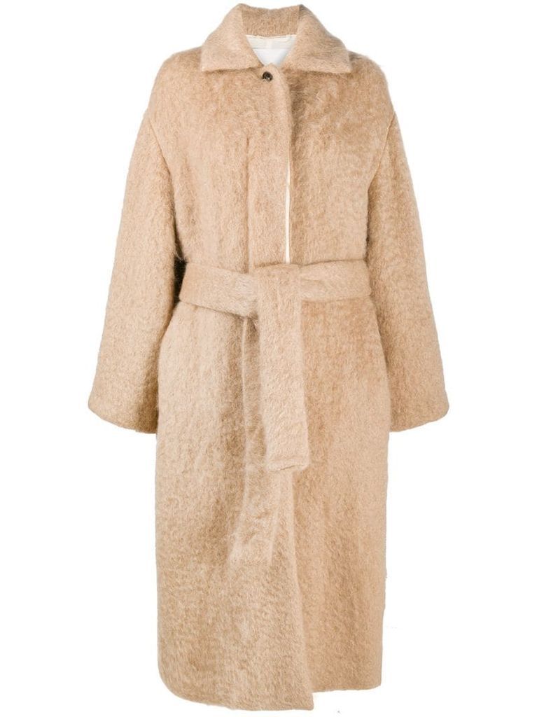 textured belted coat