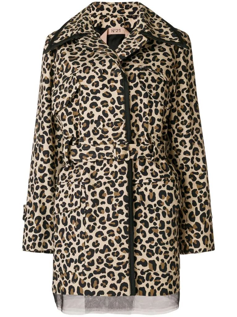 leopard print belted jacket