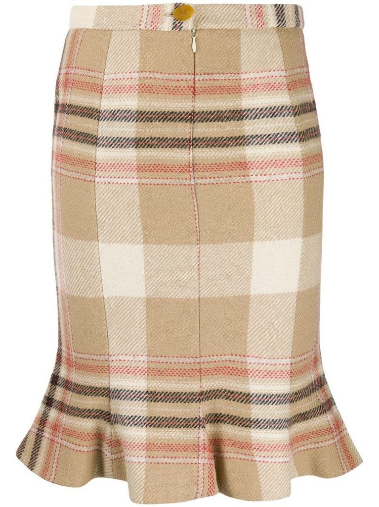 wool 1990s plaid ruffled skirt