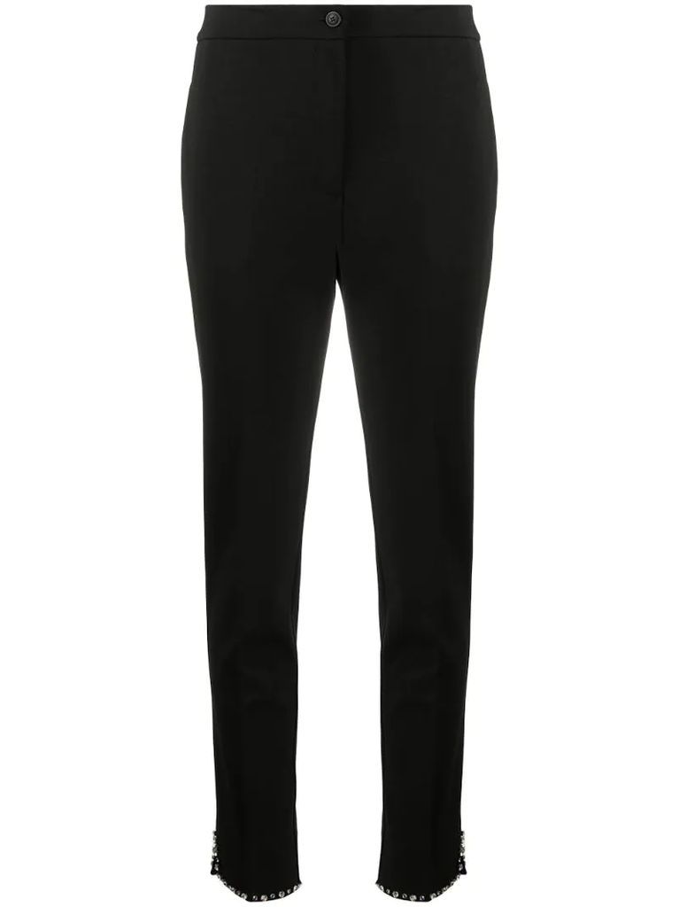 skinny fit embellished trim trousers