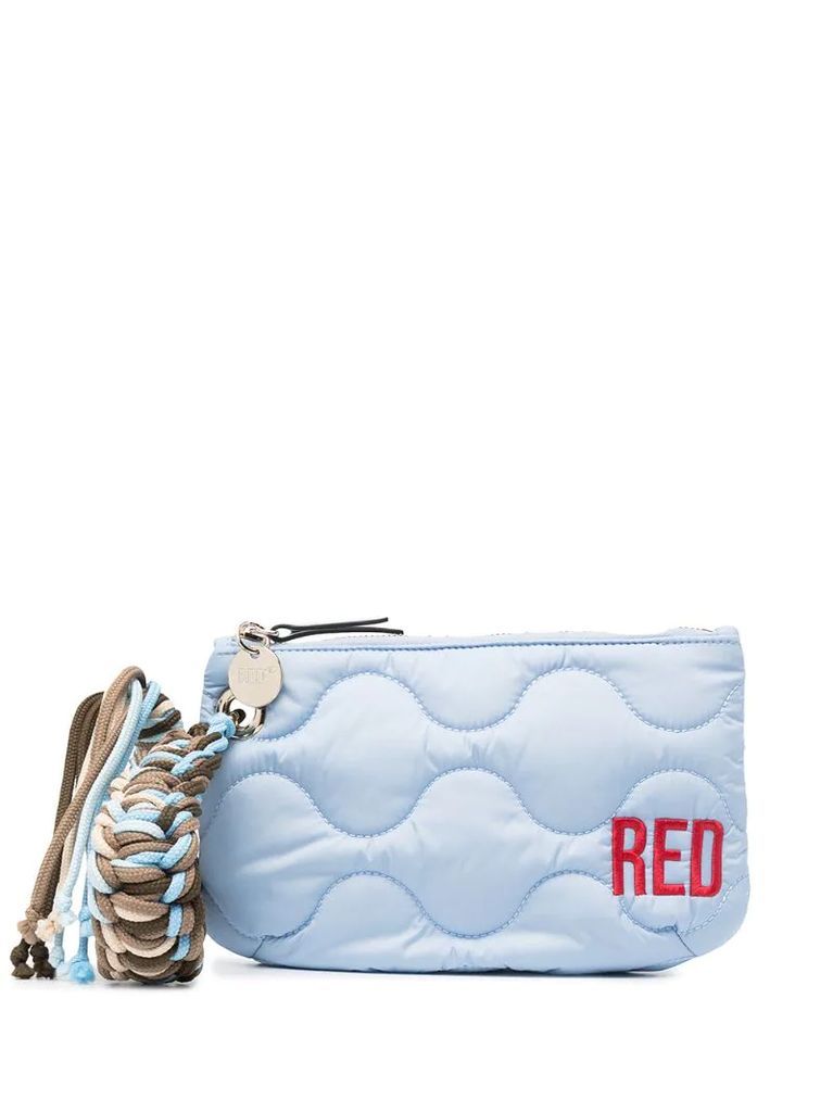 logo-embroidered quilted clutch bag