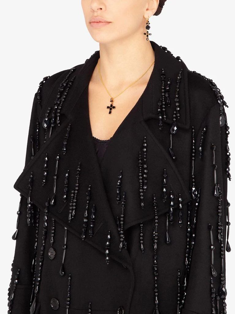 bead-embellished double-breasted coat