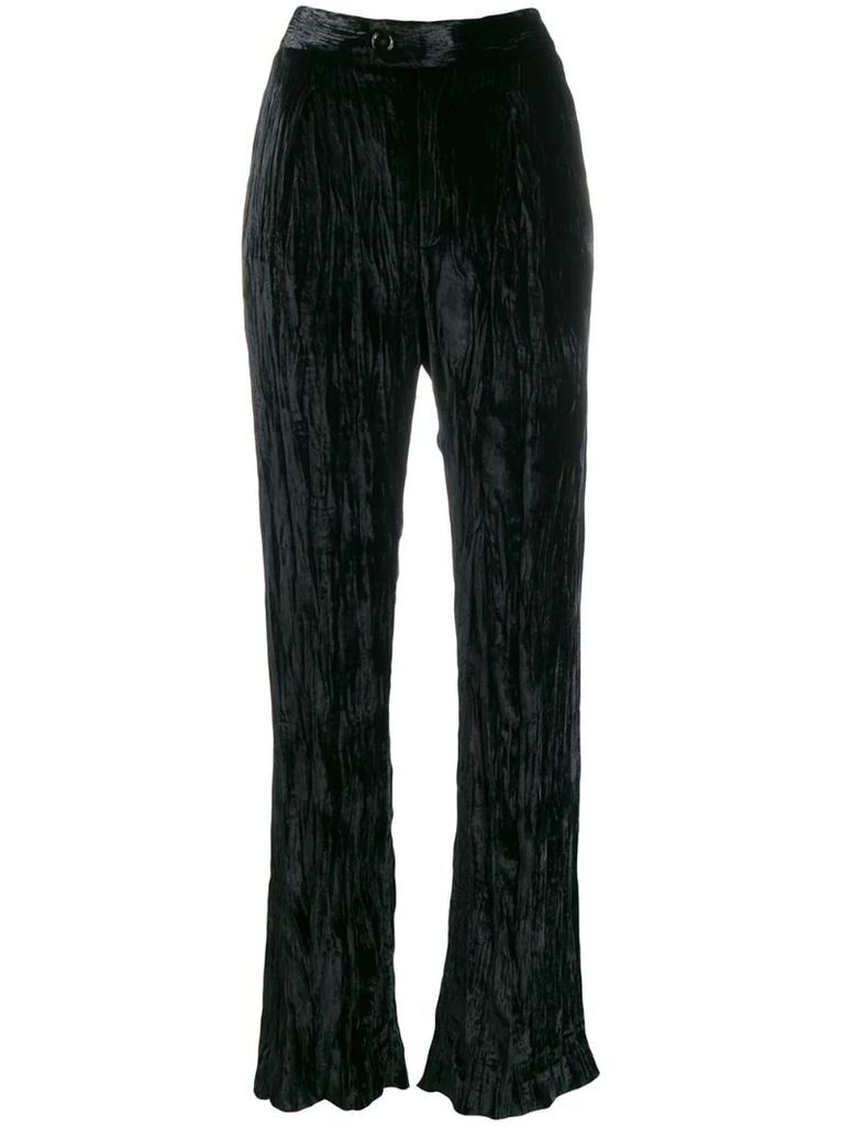 creased high-waisted trousers