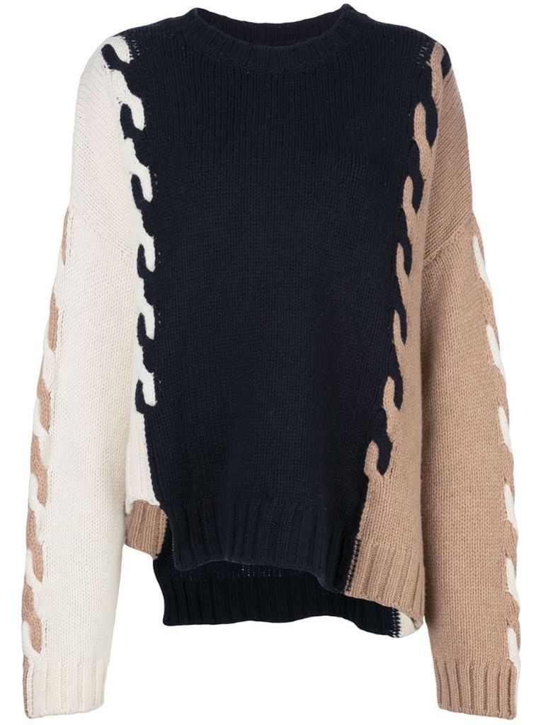 colour-block cable knit oversized jumper
