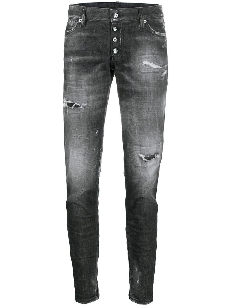 distressed zipped ankle skinny trousers