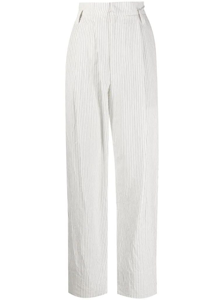 pinstriped pleat trousers