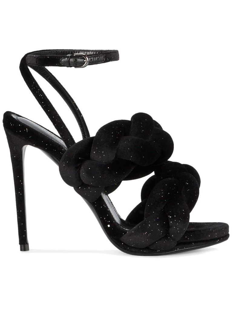 Black Glitter Velvet braided strap 130 sandals