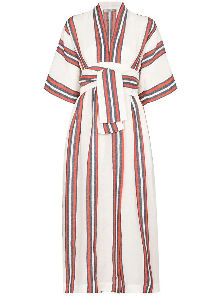 stripe-print linen midi dress