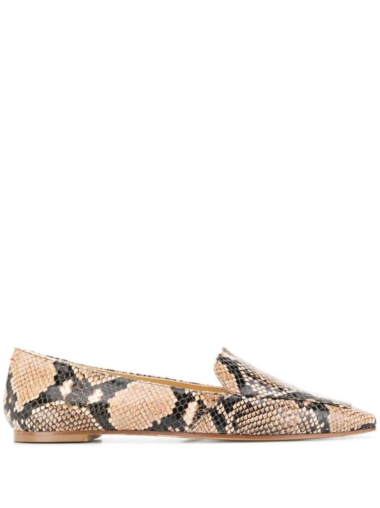 pointed snakeskin effect flat shoes