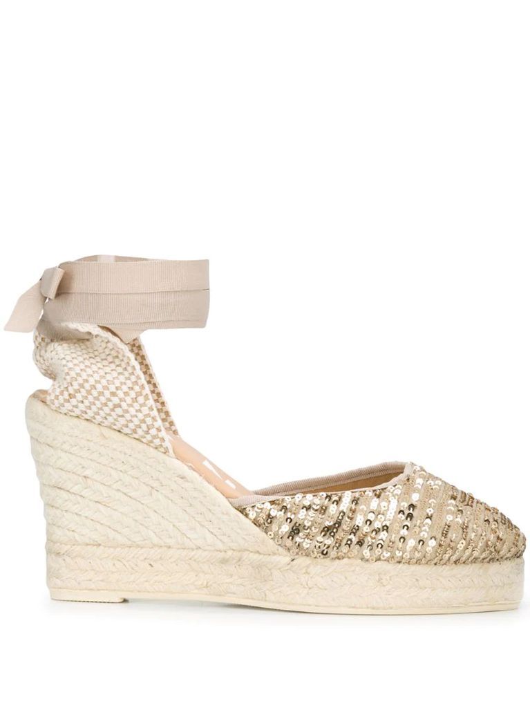 sequin embroidered 100mm wedge espadrilles