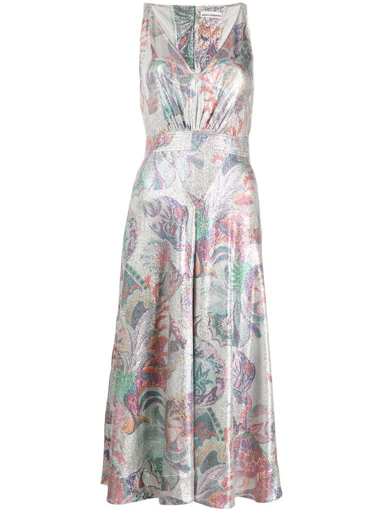sleeveless floral metallic dress